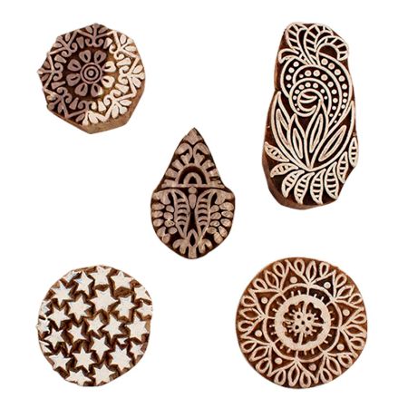 Set of 5 Piece New Mix Wooden Printing Blocks